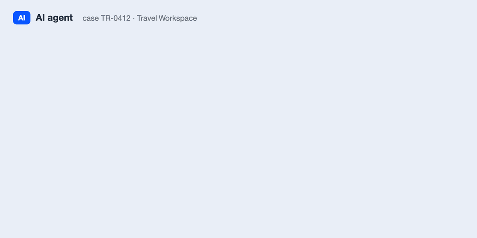 The AI agent quotes a trip from three emails; the consultant reviews the draft beside the chat and approves it.